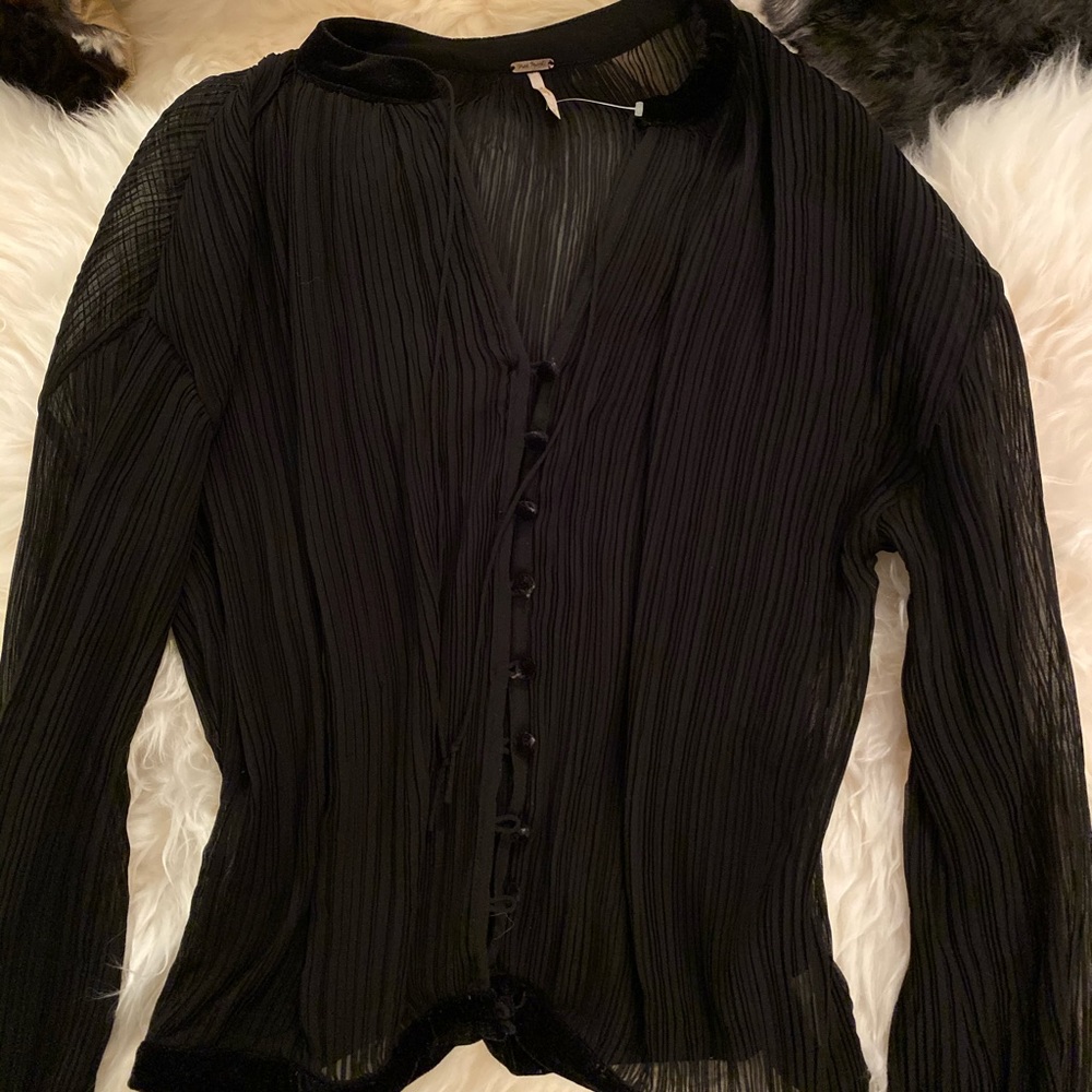 Free People Pleated Chiffon/Velvet Shirt, S